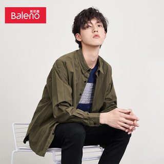 班尼路（Baleno）日系复古时尚条纹长袖衬衫男 02S S 