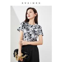 KAXIWEN 佧茜文 气质T恤女夏季女装宽松圆领短袖上衣女