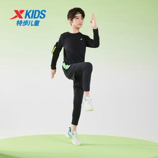 特步（XTEP）男童速干长袖T恤春秋儿童上衣中大童运动长t 正黑色 140cm