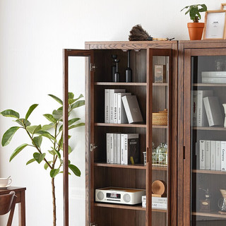 原始原素 实木书柜 书架北欧橡木书橱简约书房收纳柜展示柜0.55米黑胡桃色