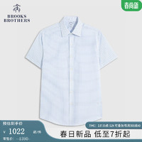 布克兄弟（BrooksBrothers）男士24早春经典版免烫府绸格纹短袖正装衬衫 4007-蓝绿格纹 16/H