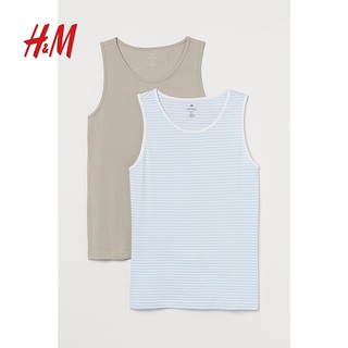H&M男装背心2件装夏季标准版型休闲弹力圆领棉质汗布背心0649098 白色 180/116A