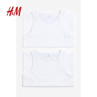 H&M男装背心2件装夏季标准版型休闲弹力圆领棉质汗布背心0649098 米色/浅蓝色 180/124A