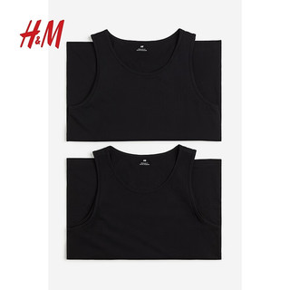 H&M男装背心2件装夏季标准版型休闲弹力圆领棉质汗布背心0649098 米色/浅蓝色 180/124A