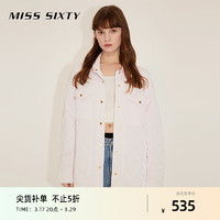 MISS SIXTY棉服外套女浅粉色菱格宽松中长夹棉衬衫式 浅粉