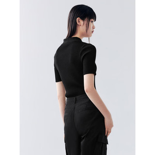 太平鸟黑色新中式针织衫女斜襟翻领短款时尚修身上衣 黑色1预计7月17日发货 S