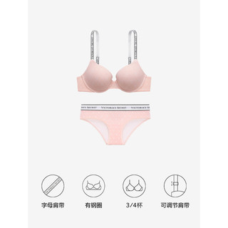 维多利亚的秘密（Victoria's Secret）  经典logo字母聚拢文胸女有钢圈胸罩内裤套装 5S88淡粉印花-聚拢1458 32B+XS