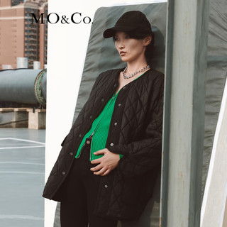 MO&Co. 摩安珂 秋季菱格纹宽松廓形工装风棉服外套MBB3COTT24 黑色-第2批 L/170