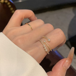 女士时尚珍珠戒指 2件套