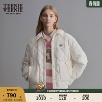 Teenie Weenie小熊秋冬防风宽松压花外套翻领保暖棉服女 象牙白 165/M