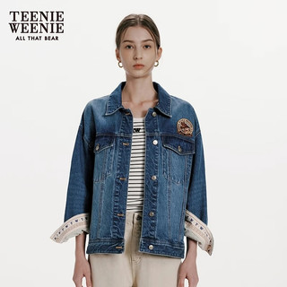 Teenie Weenie小熊牛仔外套女2024春季做旧水洗美拉德牛仔夹克短外套 中蓝色 （4.15发货） 160/S