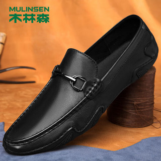 木林森（MULINSEN）男鞋头层牛皮商务休闲软面软底豆豆鞋  220232 41（头层牛皮）