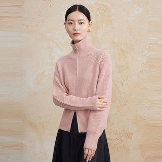 菲妮迪品牌羊毛衫简约气质纯羊毛半高领针织毛衣女 粉色 M