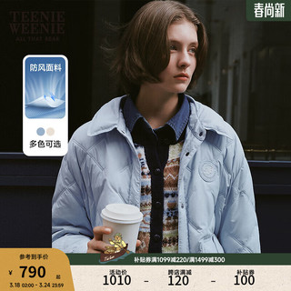 Teenie Weenie小熊秋冬防风宽松压花外套翻领保暖棉服女 浅蓝色 160/S