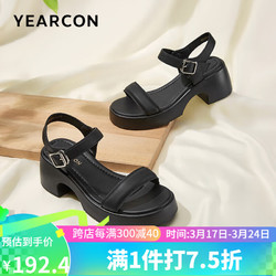 YEARCON 意尔康 女鞋扣带粗跟休闲凉鞋百搭沙滩鞋29414W 黑色 40