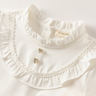 戴维贝拉2024春装女童长袖T恤中大童白色打底衫儿童洋气上衣 130cm