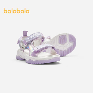 巴拉巴拉童鞋运动凉鞋儿童防滑鞋女童沙滩鞋2024夏透气魔术贴 紫色调00377 38码