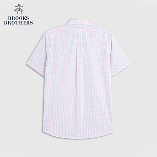 布克兄弟（BrooksBrothers）男士24早春经典版免烫府绸格纹短袖正装衬衫 6020-蓝粉格纹 16