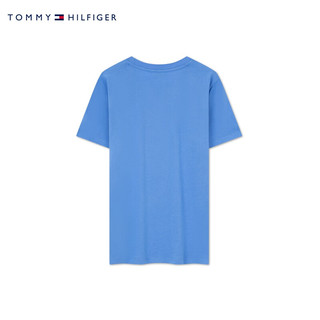 TOMMY HILFIGER24新款春季女纯棉休闲字母印花合身打底针织短袖上衣40276 天蓝色C30 S （推荐：100-110斤）