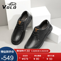VOLO 犀牛男鞋商务休闲皮鞋男士软底平底舒适皮鞋透气帆船鞋 黑色 38
