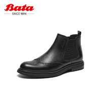 Bata 拔佳 切尔西靴男2023秋季牛皮英伦布洛克低靴61081CD3 黑色 39