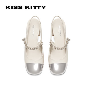 Kiss Kitty KISSKITTY2024春季珍珠玛丽珍鞋粗跟厚底高跟鞋包头后空凉鞋