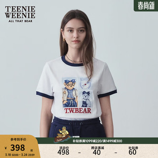 Teenie Weenie小熊2024年夏季圆领短袖T恤白色宽松韩版女上衣 白色 155/XS