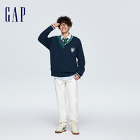 Gap 盖璞 男装春季2024新款时尚不对称V领针织毛衣学院风宽松上衣885857