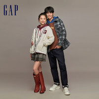 Gap 盖璞 男装春秋LOGO刺绣格纹拼接夹棉夹克高级宽松廓形外套840915