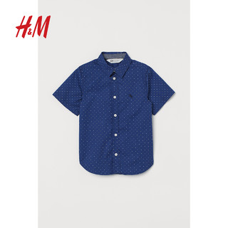 H&M HM童装男童衬衫夏季纯棉短袖刺绣图案正装折领休闲上衣0930483