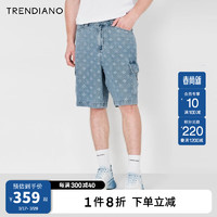 TRENDIANO 官方新款夏季经典提花渐变宽松休闲牛仔短裤男潮 浅蓝690 S