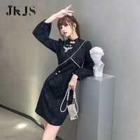 JK&JS JKJS改良旗袍年轻款高端气质国潮女装中国风长袖连衣裙