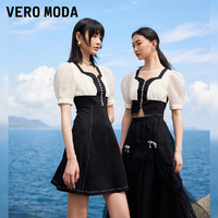 VERO MODA 连衣裙2023春夏新款牛仔肌理感拼接泡泡袖