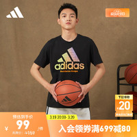 adidas 阿迪达斯 纯棉舒适篮球运动上衣圆领短袖T恤男装阿迪达斯官方HC6902 黑 L