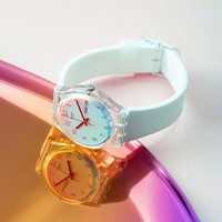 swatch 斯沃琪 瑞士手表蓝粉时尚指针式情侣防水石英男女对表