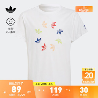 adidas 阿迪达斯 官方三叶草男大童居家运动上衣圆领短袖T恤HF2133 白色 164CM
