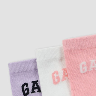 Gap女童2024春季logo洋气字母撞色袜子儿童装中筒袜890515 粉白紫组合 S/M
