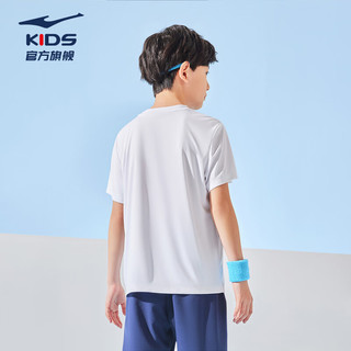 鸿星尔克（ERKE）儿童装男童速干短袖t恤夏季短T男生夏装运动半袖T恤 正白 130cm