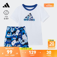 adidas 阿迪达斯 官方轻运动男婴童印花圆领短袖套装H65807 白/传奇墨水蓝/皇家蓝/白/亮蓝 92CM