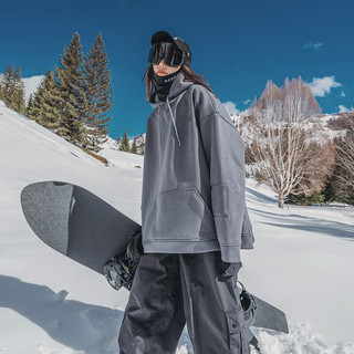 AWKA 滑雪服卫衣女男款装备单板国潮外套内胆美式内搭保暖防寒 灰色 S