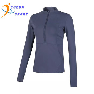 COZOK秋冬款瑜伽服上衣女房跑步衣半拉链速干紧身运动长袖外套 蓝色 L100-120斤