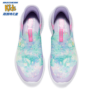 Skechers斯凯奇儿童鞋2024春一脚蹬舒适运动鞋303822L 薰衣草色/多彩色/LVMT 32码