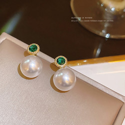 KOSE 高丝 925银针绿色锆石珍珠耳环女气质个性小众耳钉设计感耳饰品 绿色锆石耳钉
