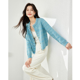 梵希蔓蓝色法式优雅毛衣女2024年春季休闲开衫针织毛衣外套 72878 蓝色条纹 XL