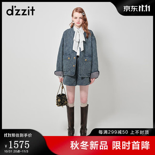 DZZIT地素牛仔绗棉外套23冬季专柜复古金属纽扣女 蓝色 XS