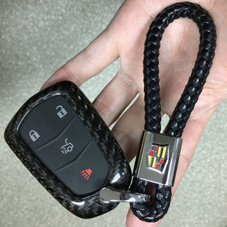 迪加伦 碳纤维 18款凯迪拉克新ATS-L钥匙套 CT6 XT5 XTS钥匙包 汽车钥匙扣男士女 红色玻璃纤维+红色SUP钥匙绳 凯迪拉克专车 改装