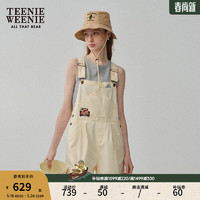 Teenie Weenie小熊2024春夏休闲青春牛仔背带裤直筒短裤女白色 白色 165/M