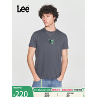 Lee24春夏标准版型镭射字母印花男圆领短袖T恤潮LMT0053904LE 灰色 M