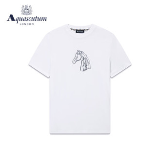 AQUASCUTUM/雅格狮丹春夏马图案男打底衫短袖t恤Q4970EM031 白/90 XL