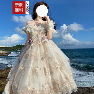 艾诺黛 洛丽塔裙子正新品lolita吊带连衣裙花嫁刺绣甜美jsk 生成色裙子+珍珠肩带+胸前蝴蝶结 XL